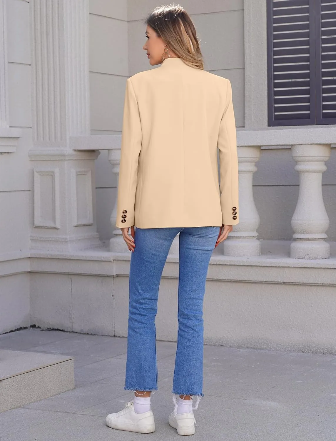 ABAFIP Women's Casual Blazer Suit Jacket Long Sleeve Stand Collar Button Down Work Office Coat Outwear