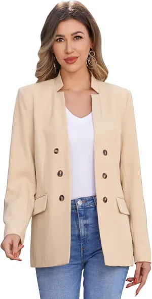 ABAFIP Women's Casual Blazer Suit Jacket Long Sleeve Stand Collar Button Down Work Office Coat Outwear