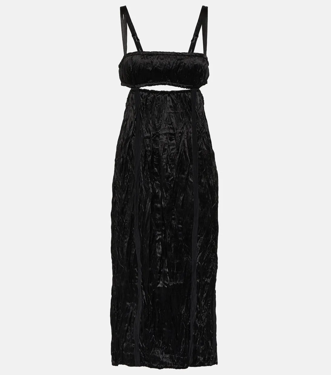 Acne Studios Crinkle Satin Cutout Midi Dress, Black