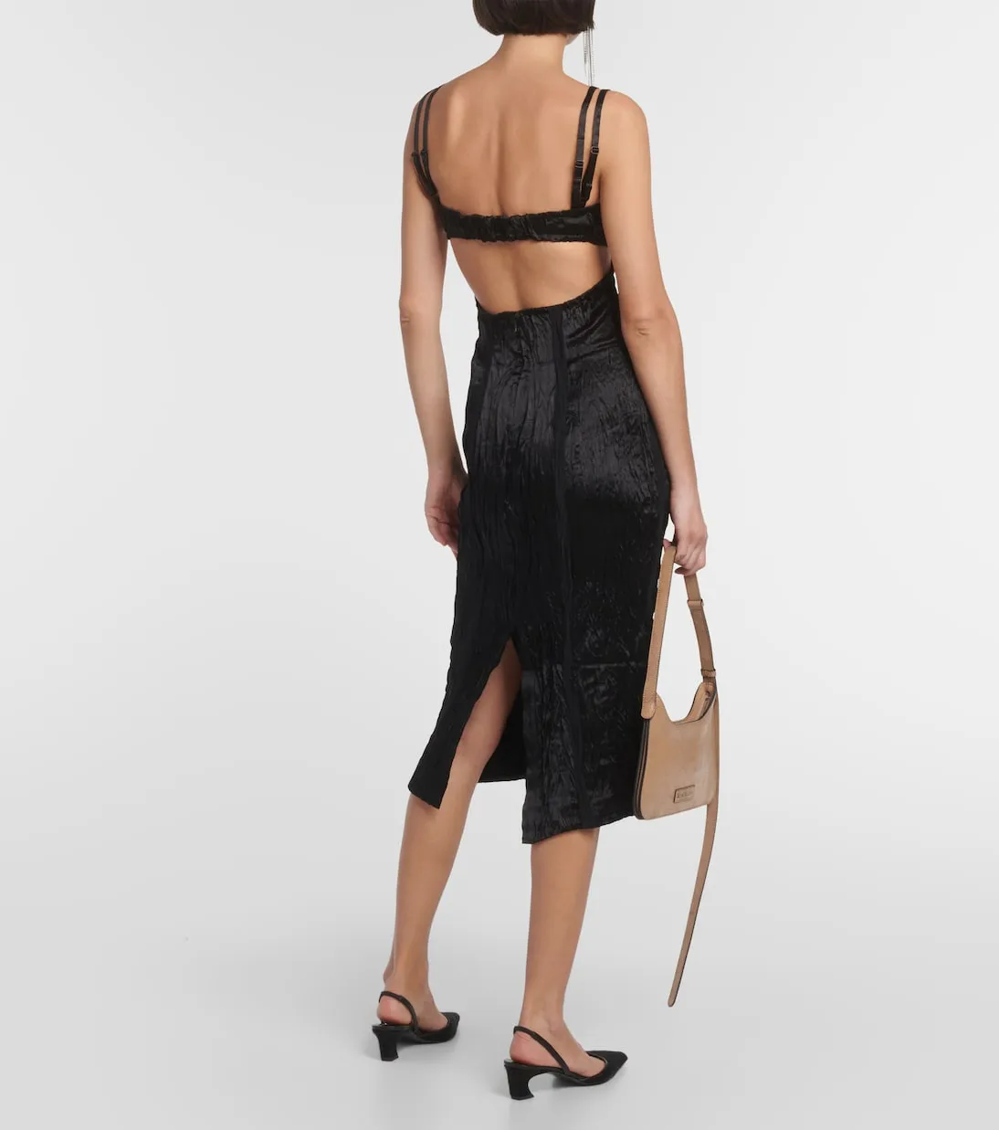 Acne Studios Crinkle Satin Cutout Midi Dress, Black