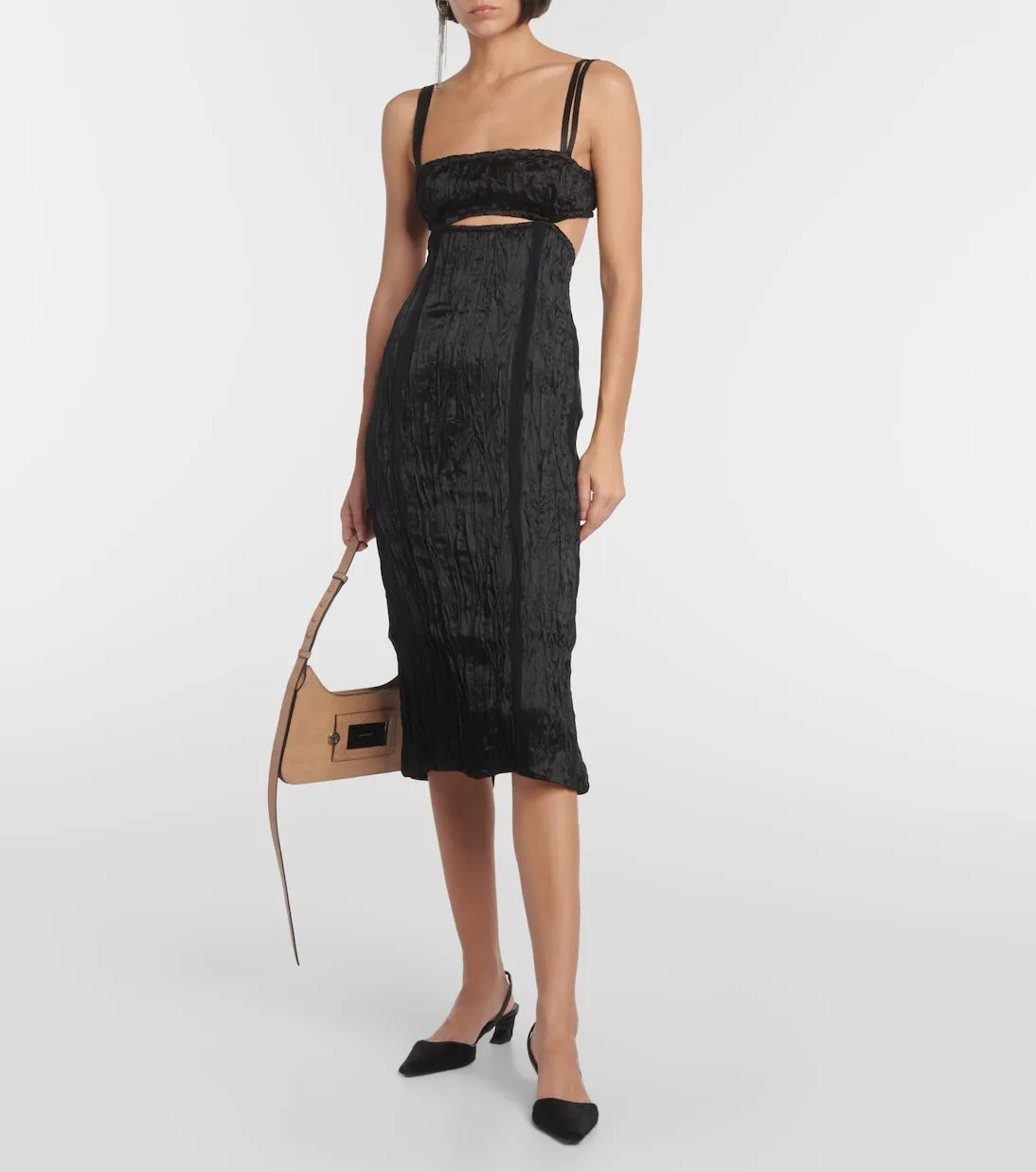 Acne Studios Crinkle Satin Cutout Midi Dress, Black