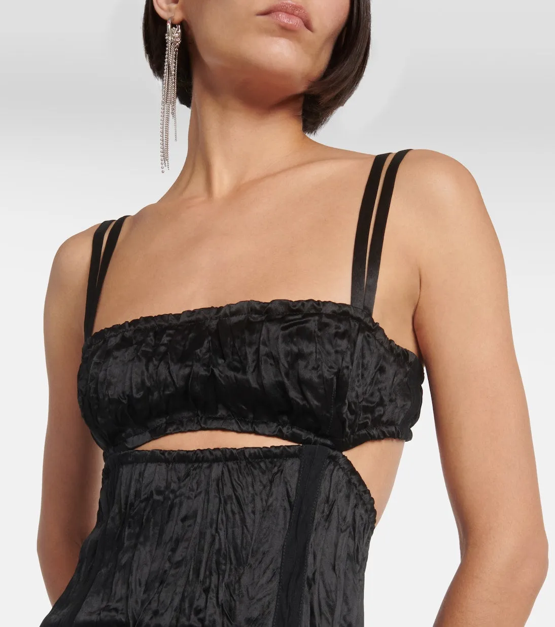 Acne Studios Crinkle Satin Cutout Midi Dress, Black