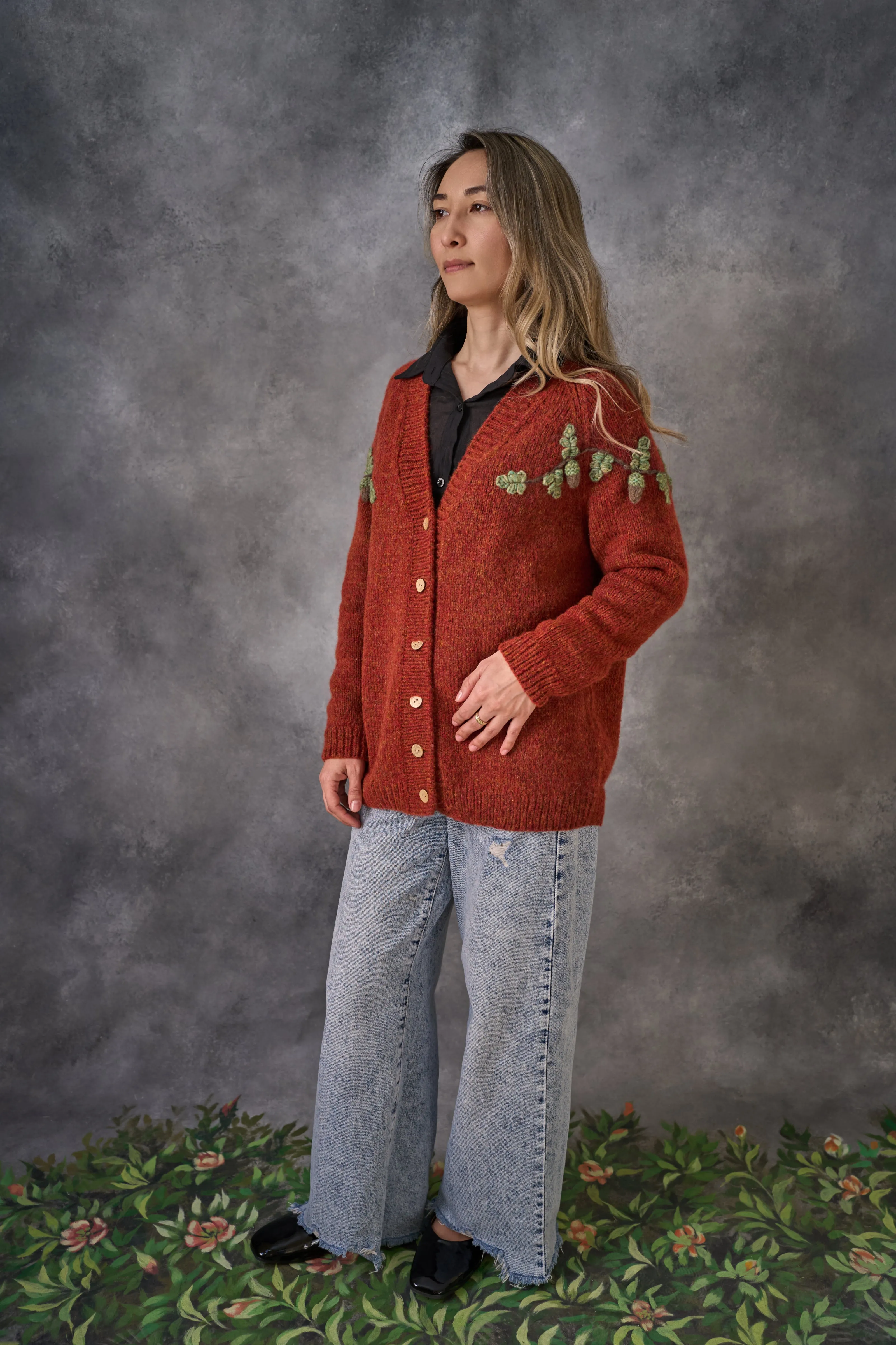 Adult Acorns cardigan | Red-orange
