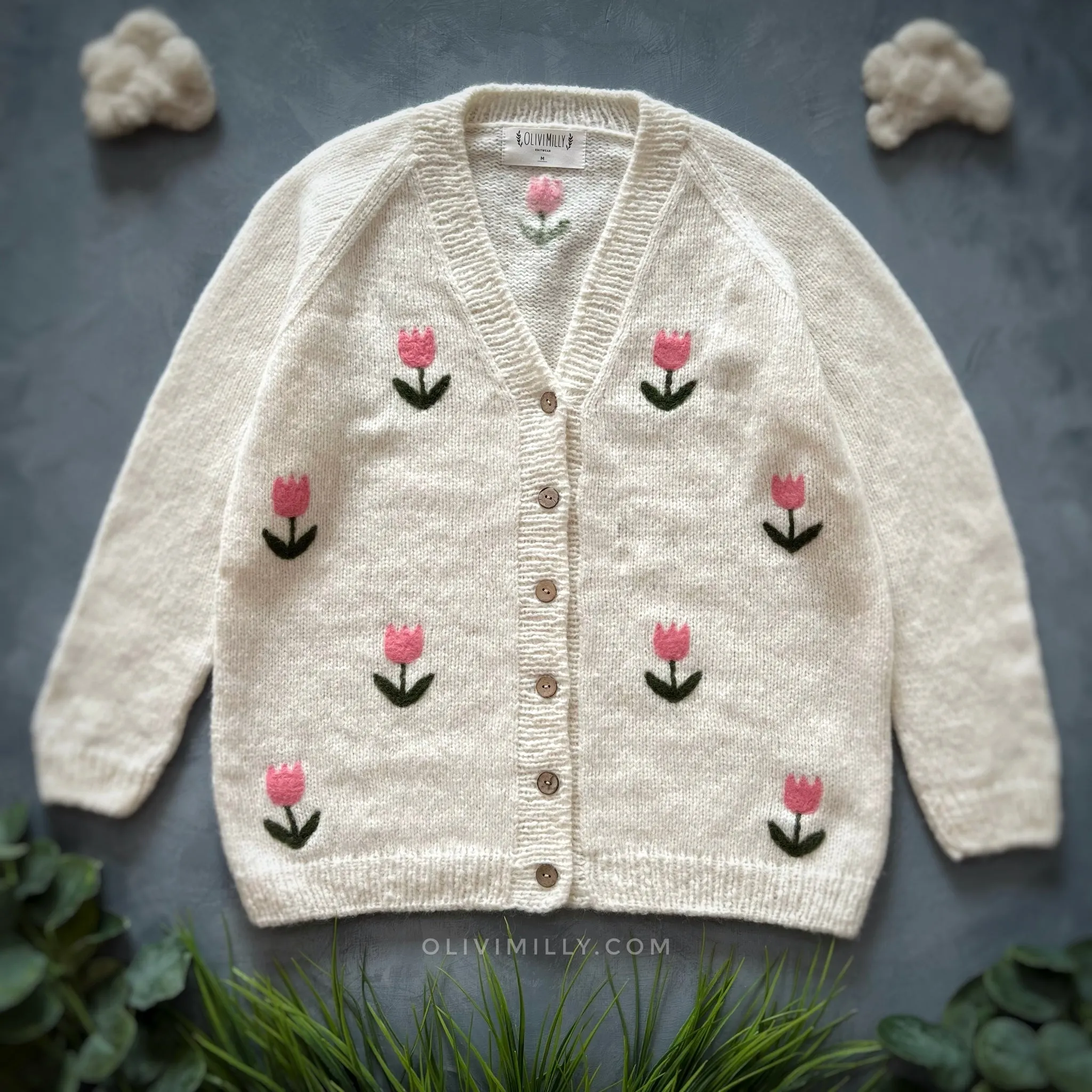Adult Tulips cardigan | Off white