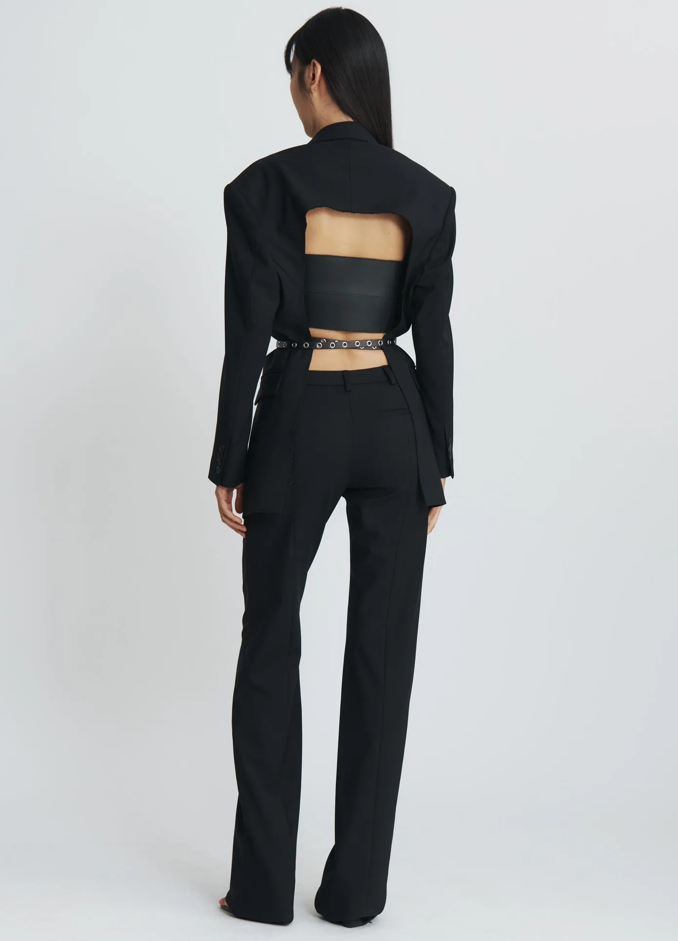 Asymmetrical Waistband Long Leg Trousers