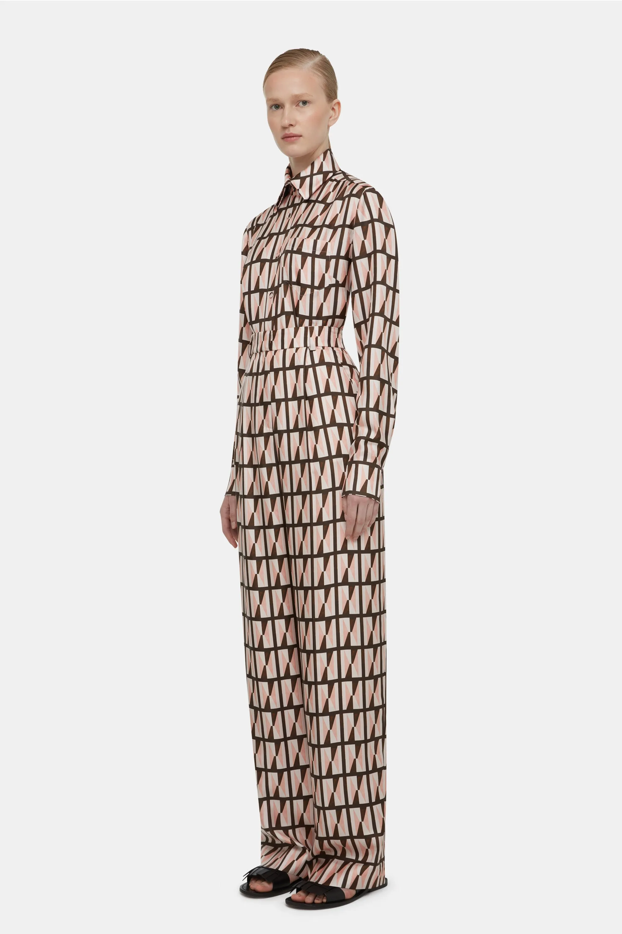 Audrey Trousers In Geometric Silk Twill