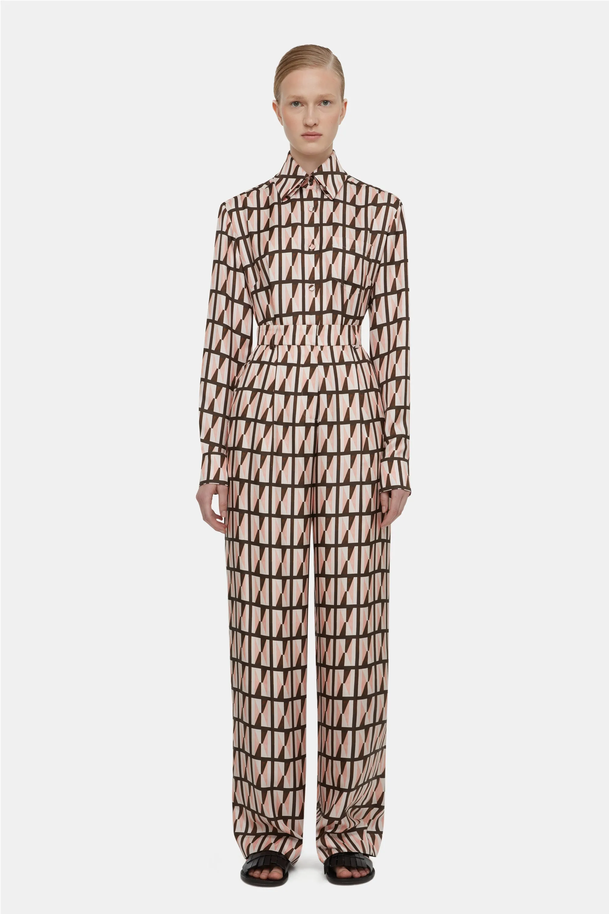 Audrey Trousers In Geometric Silk Twill