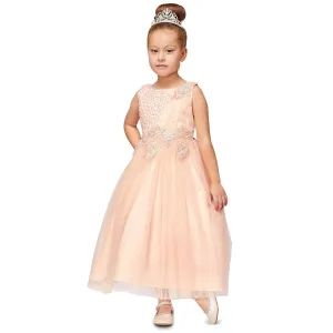 Big Girls Blush Pearl Bead Coiled Lace Satin Tulle Junior Bridesmaid Dress 8-16