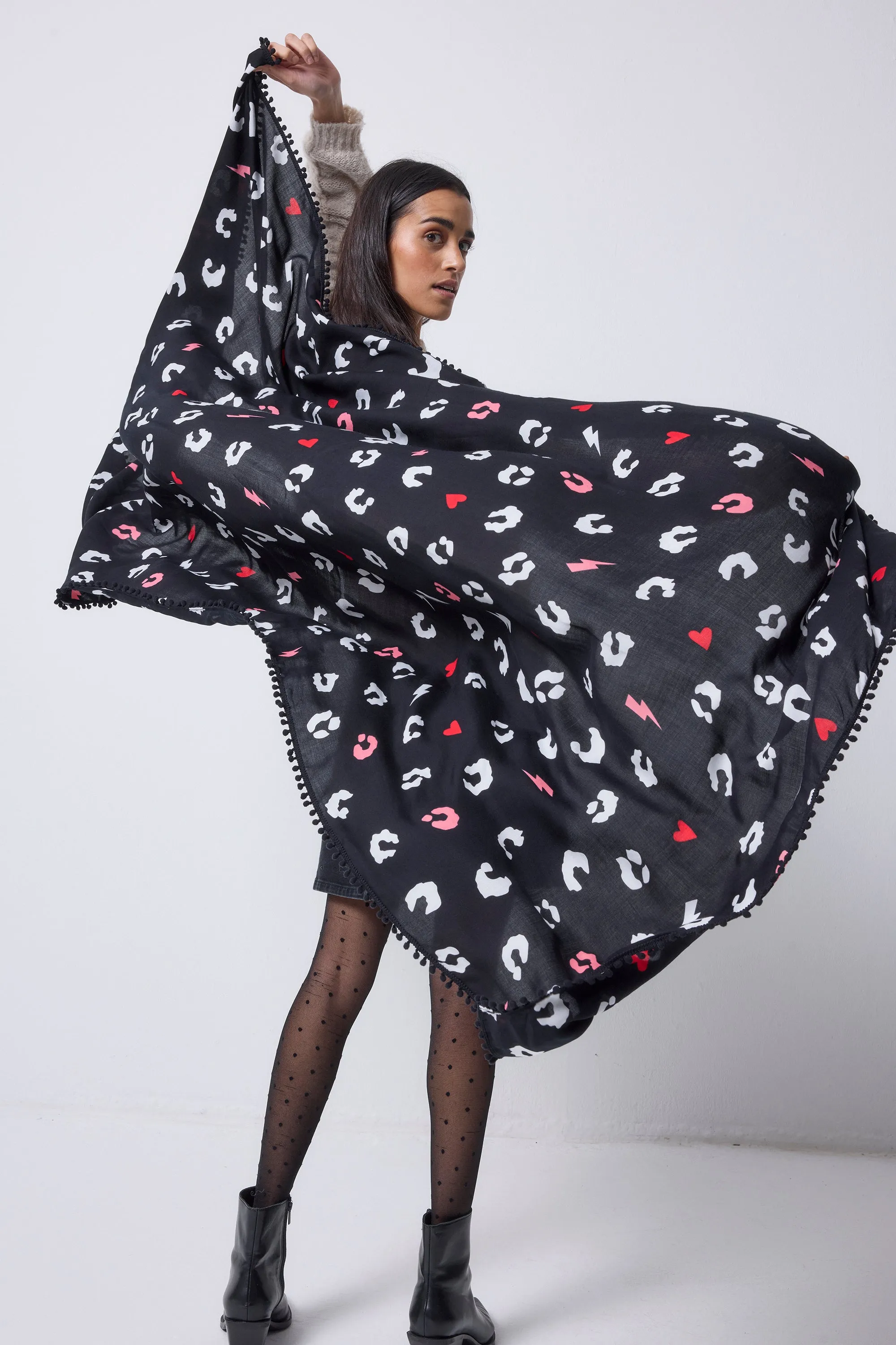 Black with White Love Leopard Charity Super Scarf