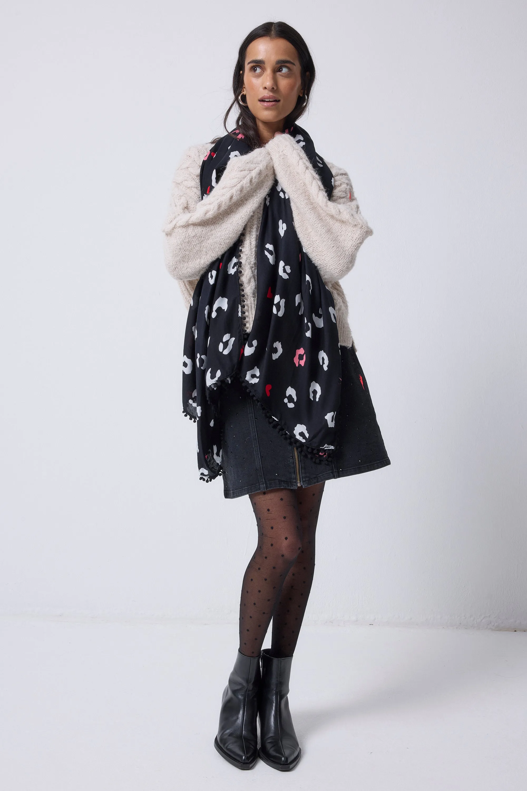 Black with White Love Leopard Charity Super Scarf