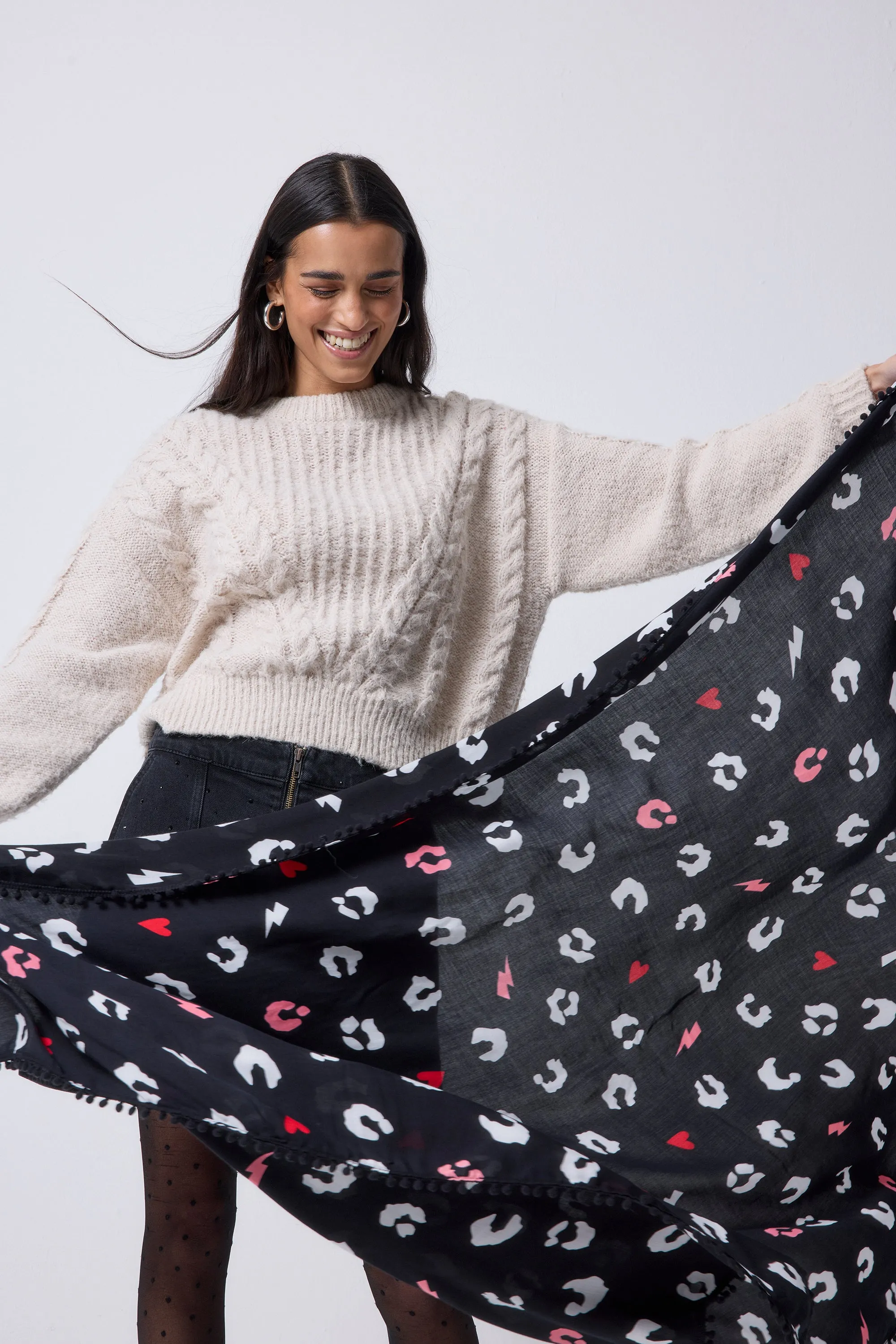 Black with White Love Leopard Charity Super Scarf