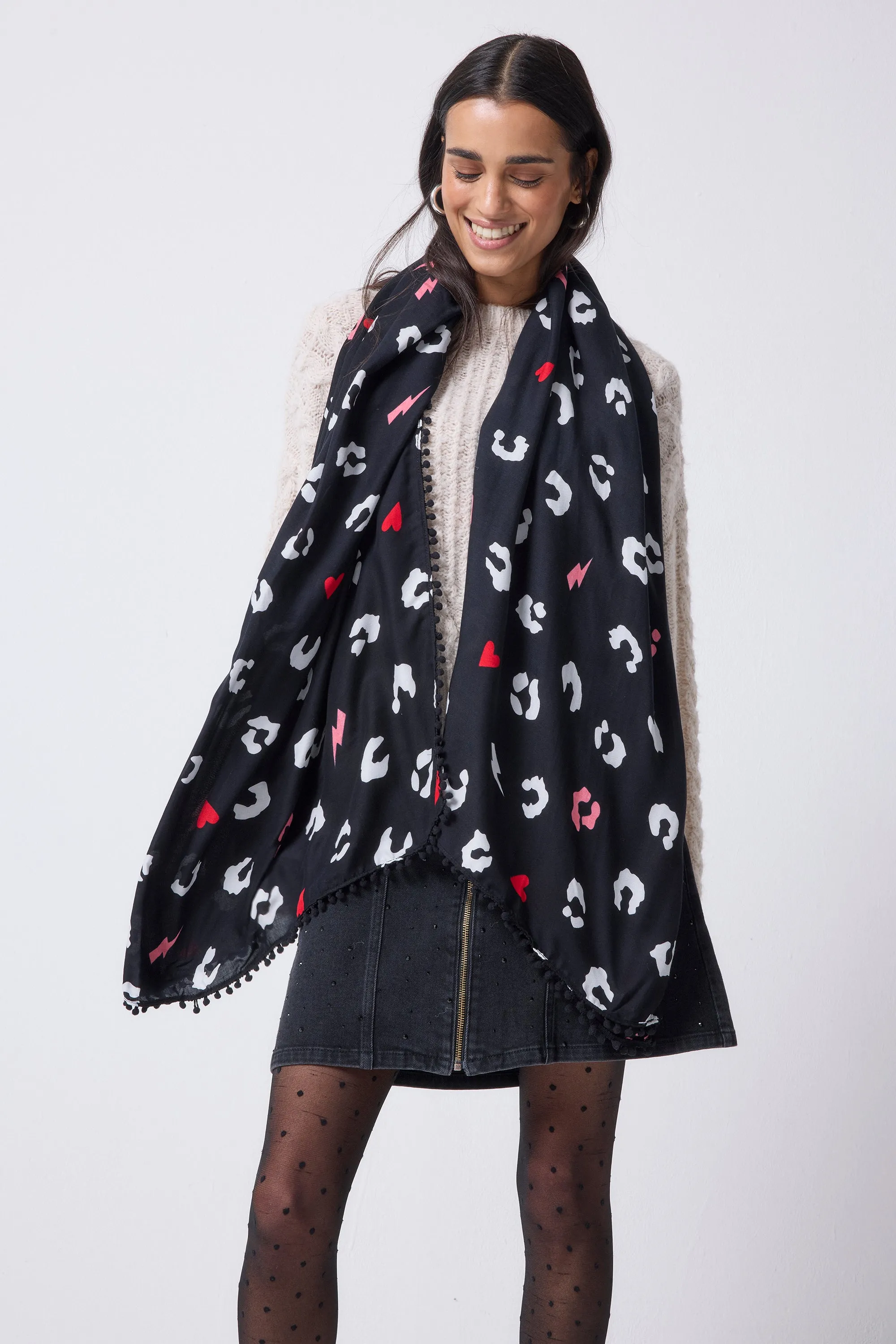 Black with White Love Leopard Charity Super Scarf