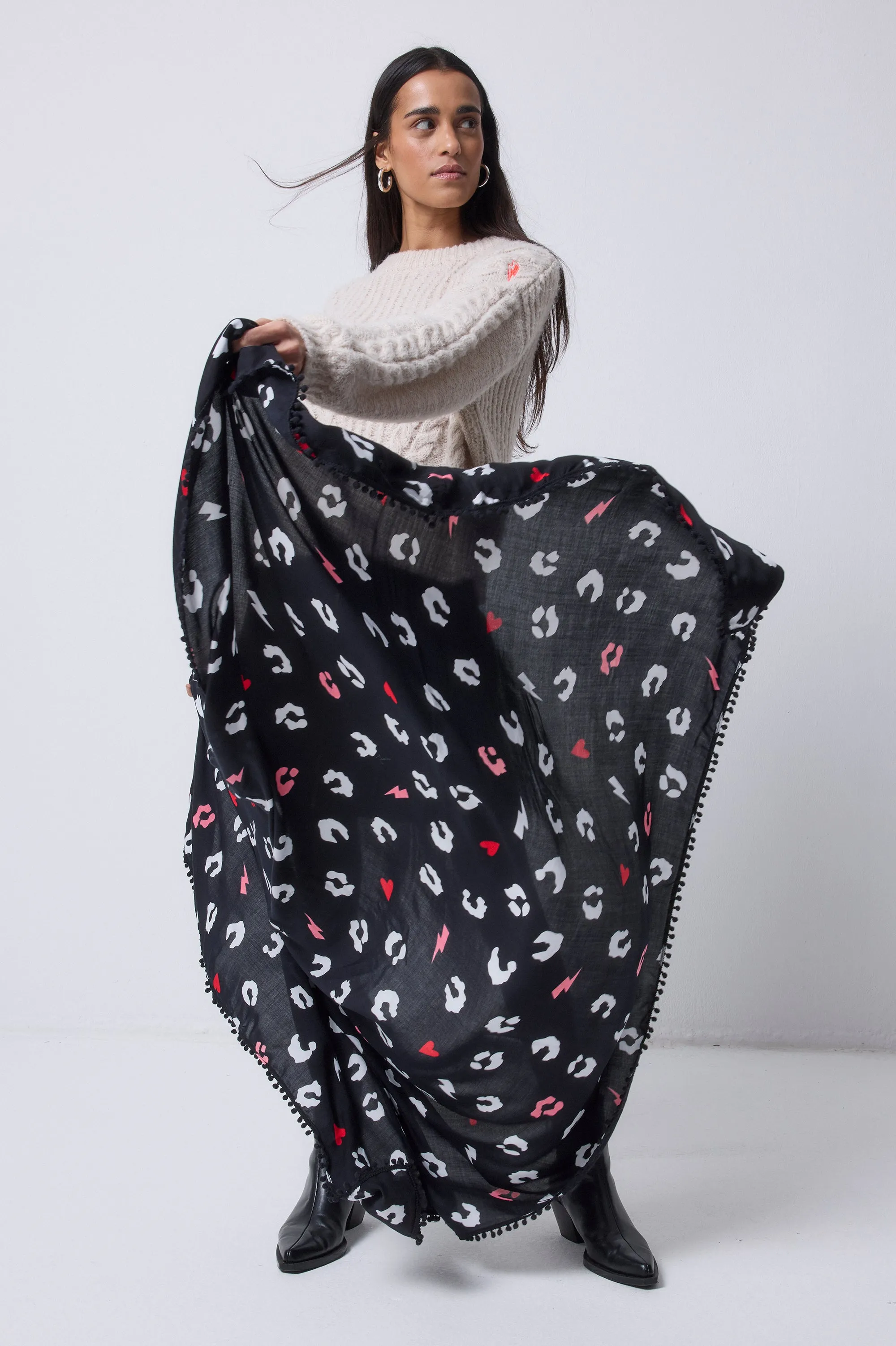 Black with White Love Leopard Charity Super Scarf