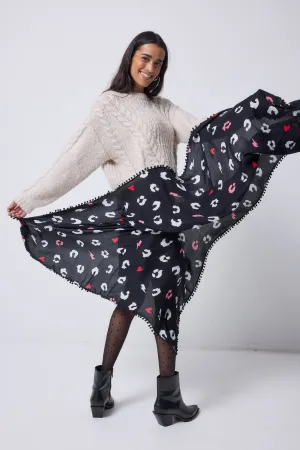 Black with White Love Leopard Charity Super Scarf