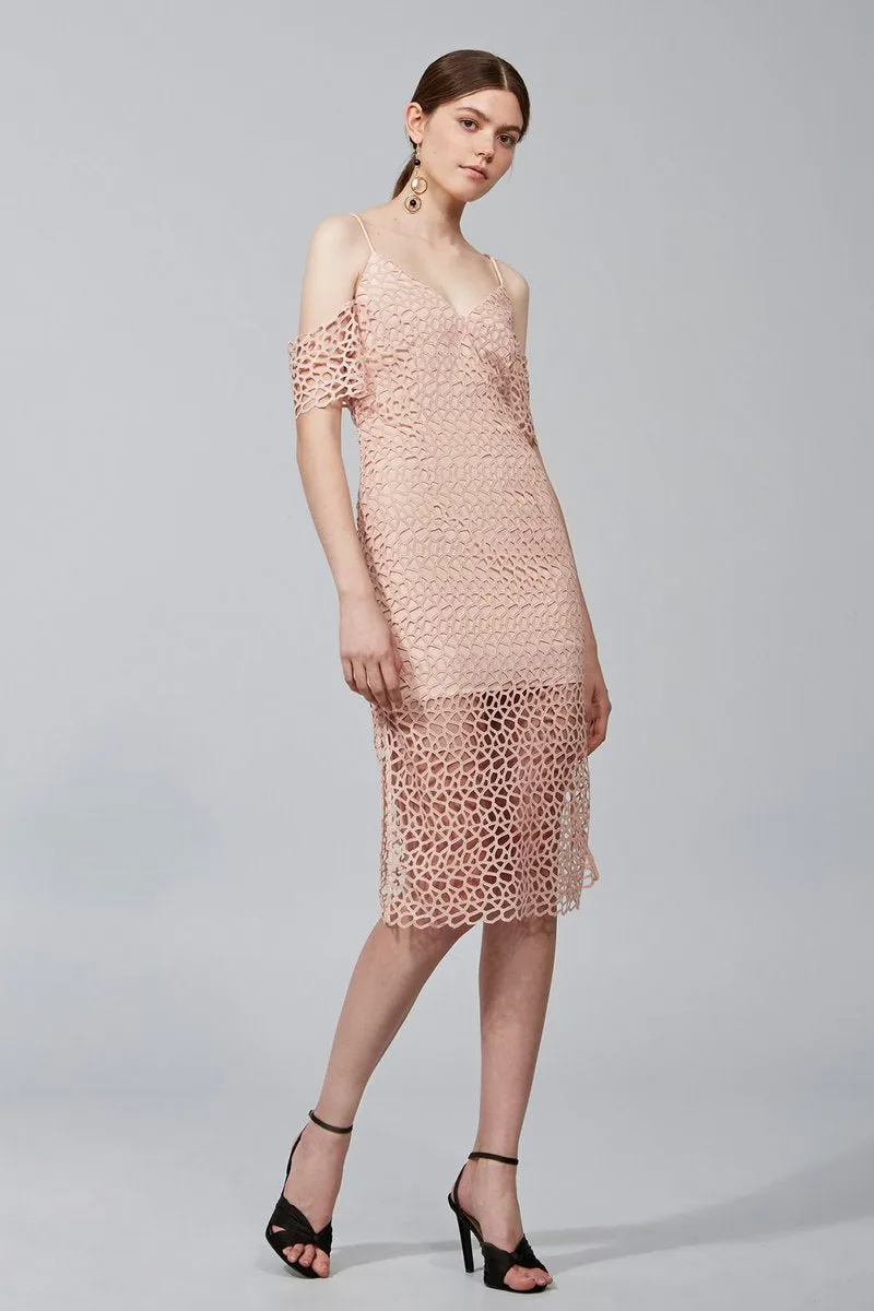 Blush Countdown Lace Off Shoulder Midi Dress (Pre-loved)