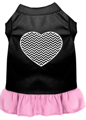 Chevron Heart Screen Print Dress Black With Light Pink Sm