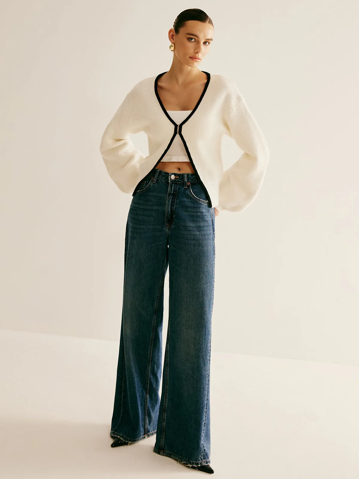 Chicmy-Winter Outfits Christmas Thanksgiving Gift New Year's Eve Outfits Streetwear Fashion Contrast Trim Clasp Knit Outwear