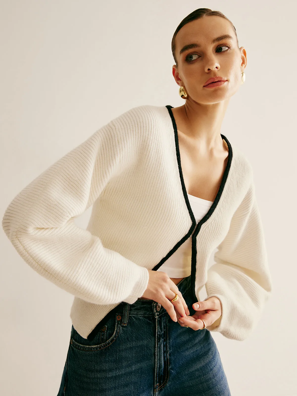 Chicmy-Winter Outfits Christmas Thanksgiving Gift New Year's Eve Outfits Streetwear Fashion Contrast Trim Clasp Knit Outwear