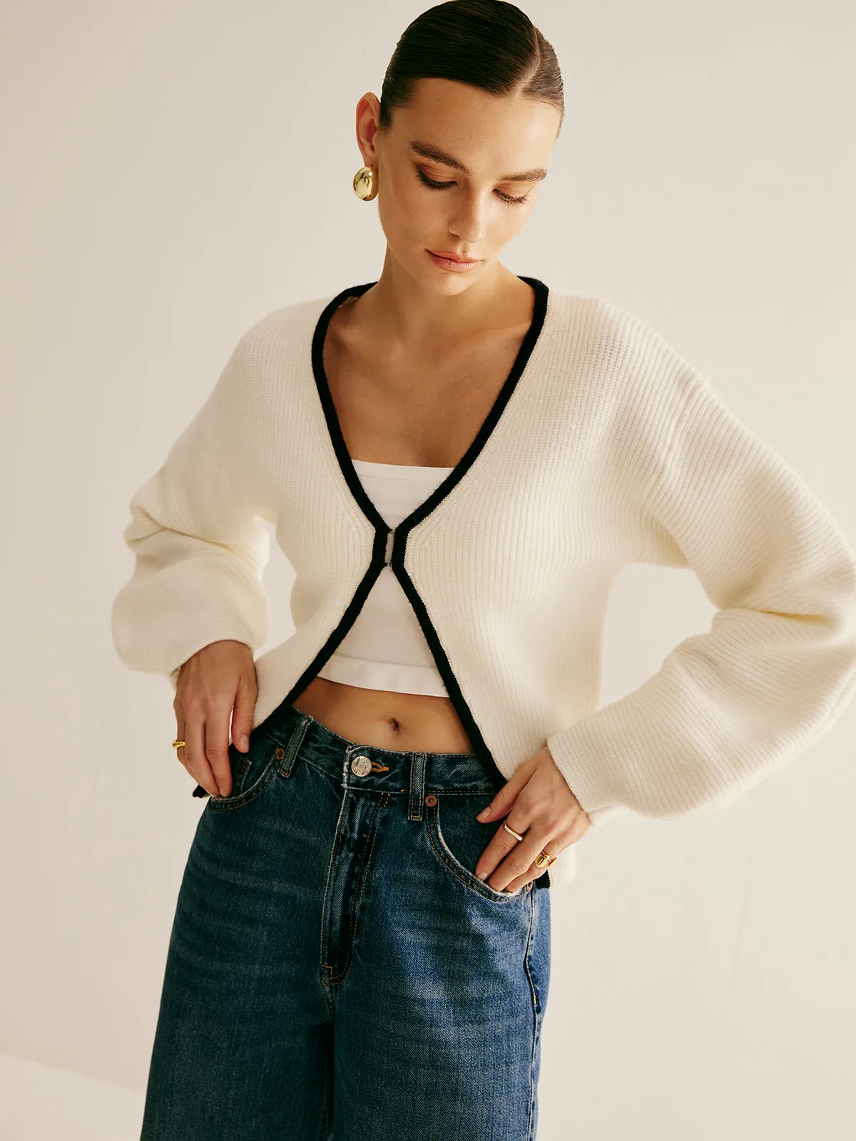 Chicmy-Winter Outfits Christmas Thanksgiving Gift New Year's Eve Outfits Streetwear Fashion Contrast Trim Clasp Knit Outwear