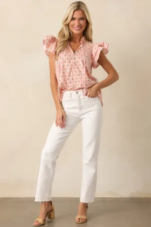 Dinner Date Cotton Light Pink Flutter Sleeve Blouse