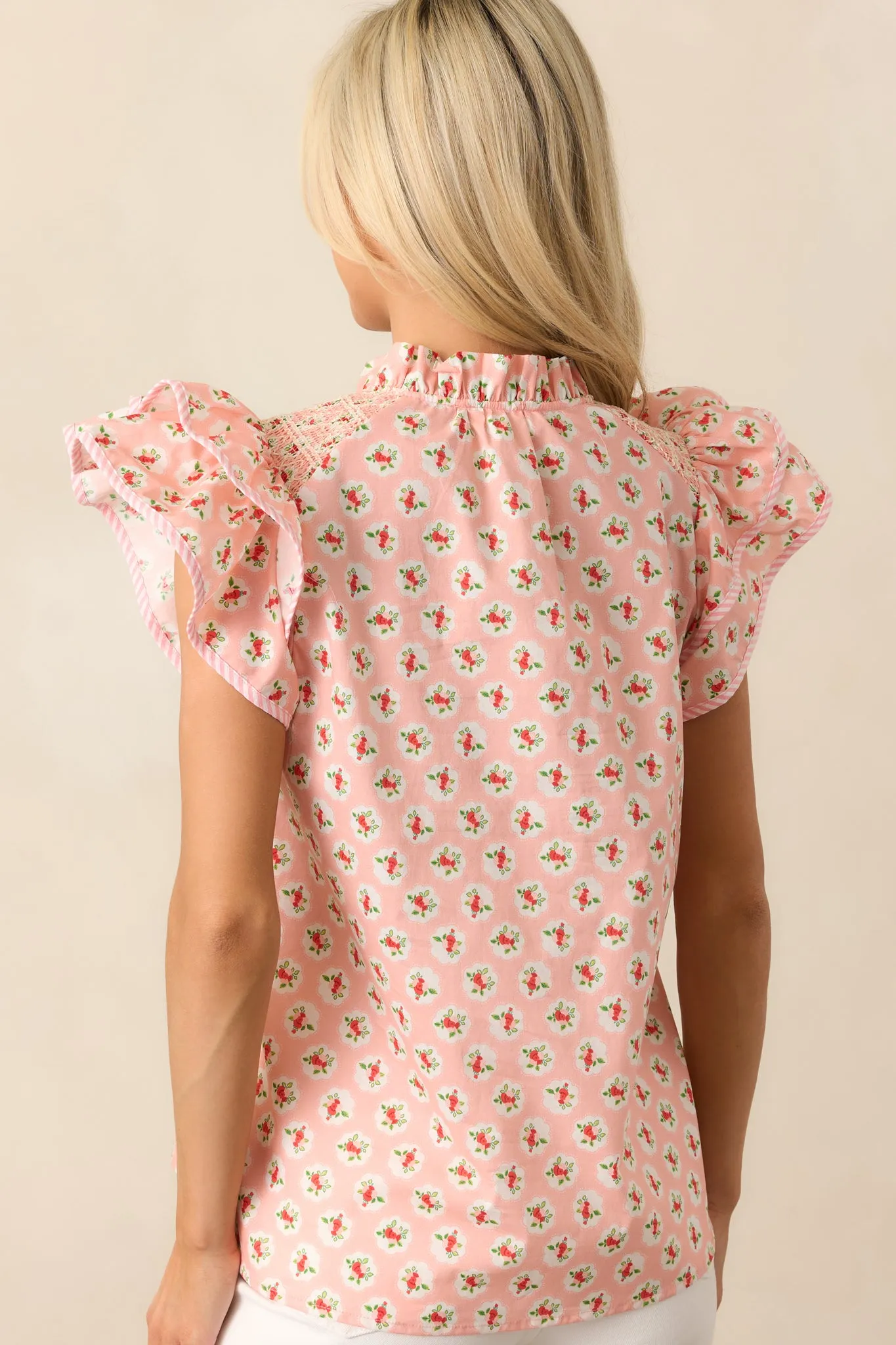 Dinner Date Cotton Light Pink Flutter Sleeve Blouse