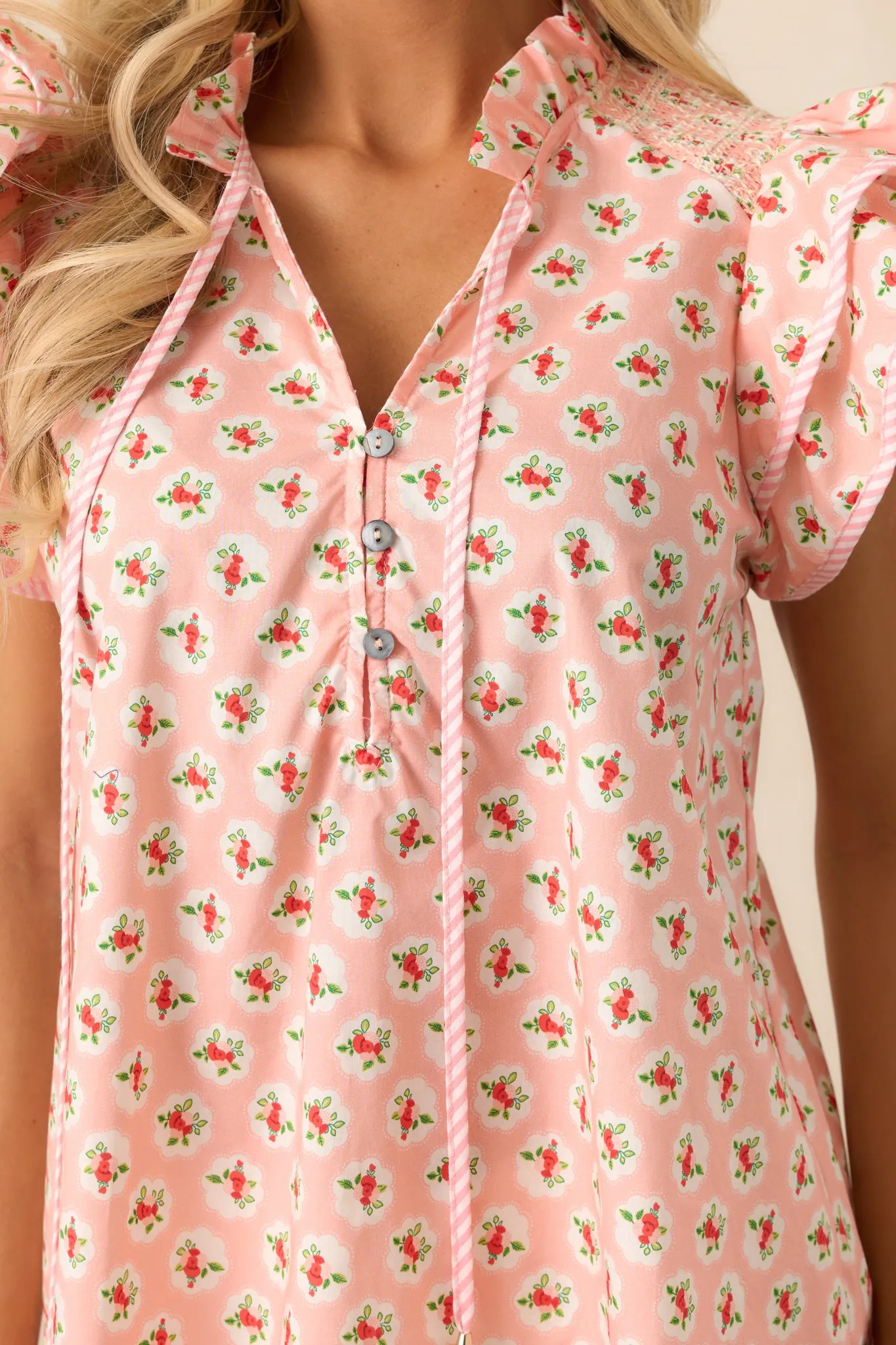 Dinner Date Cotton Light Pink Flutter Sleeve Blouse
