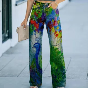 Fashion Diagonal Cloth Printed Jeans