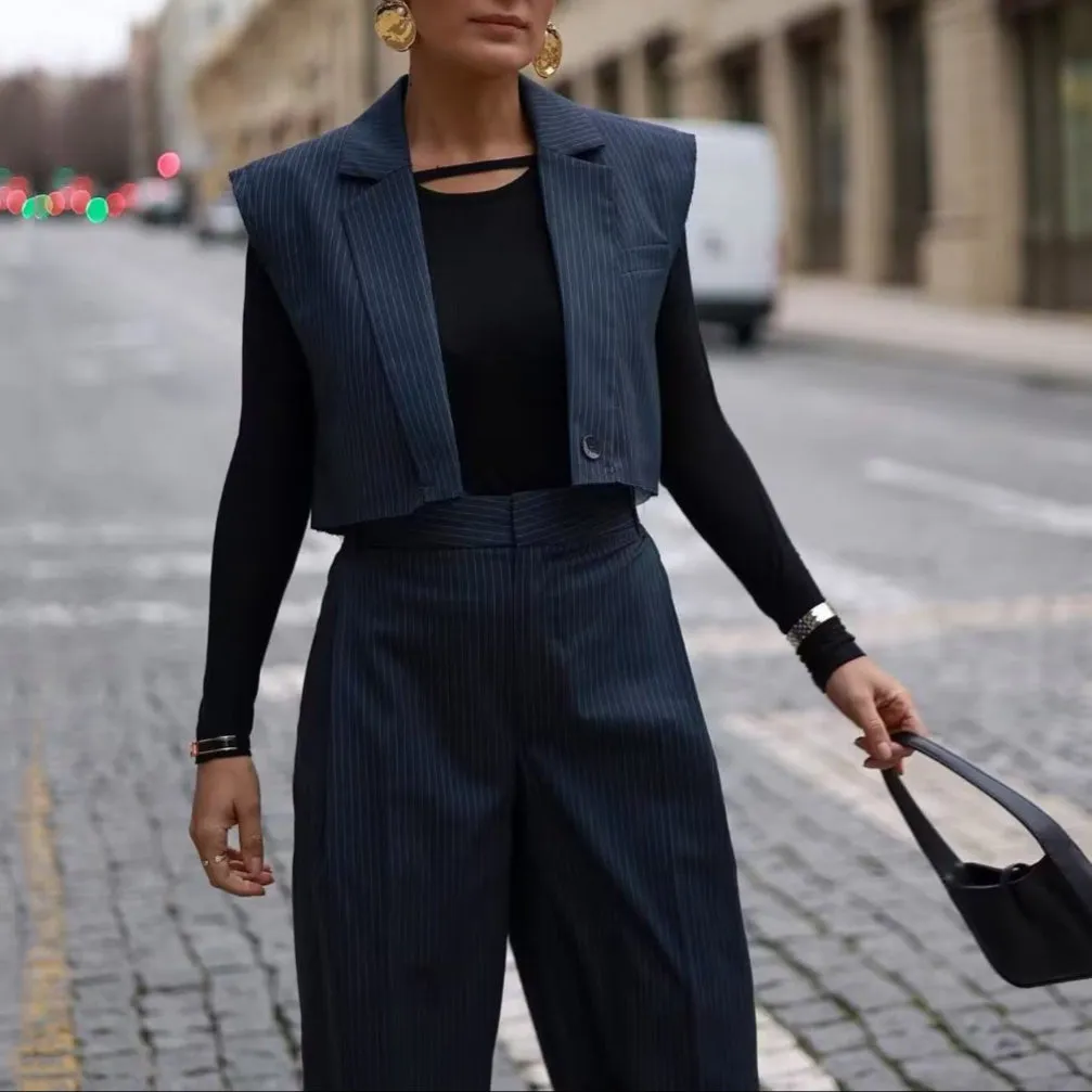 Fashion Striped Slim Wide-Leg Pants
