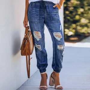 Fashion Tight Waist Ripped Denim Pants