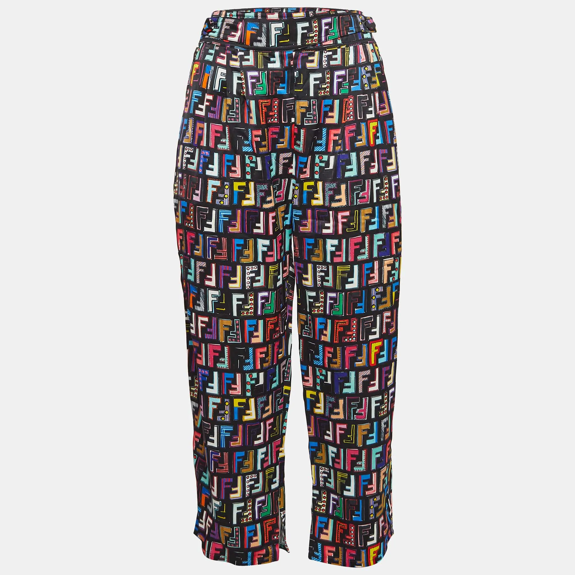 Fendi Black Ff Print Satin Cropped Fun Fair Pants