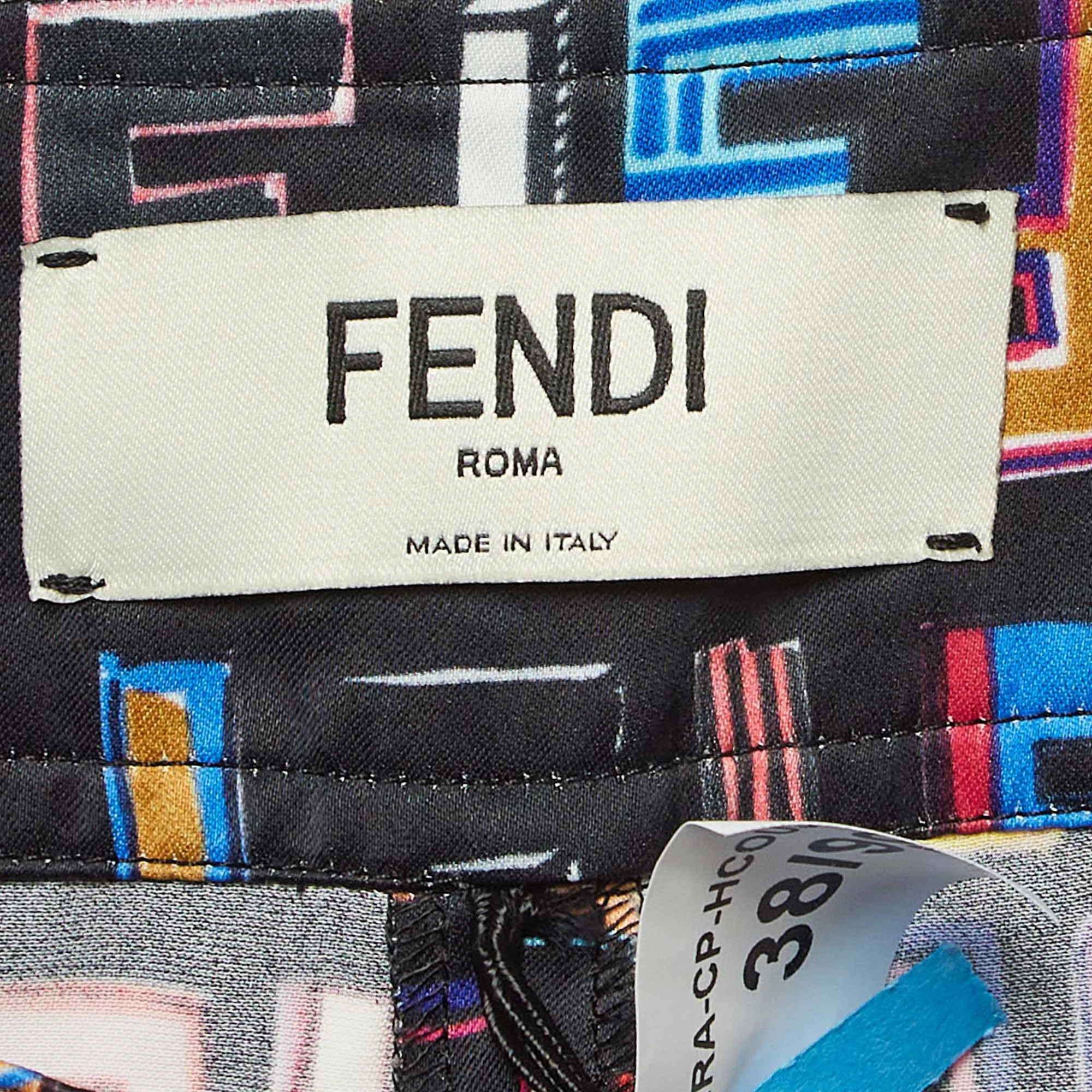 Fendi Black Ff Print Satin Cropped Fun Fair Pants