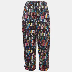 Fendi Black Ff Print Satin Cropped Fun Fair Pants