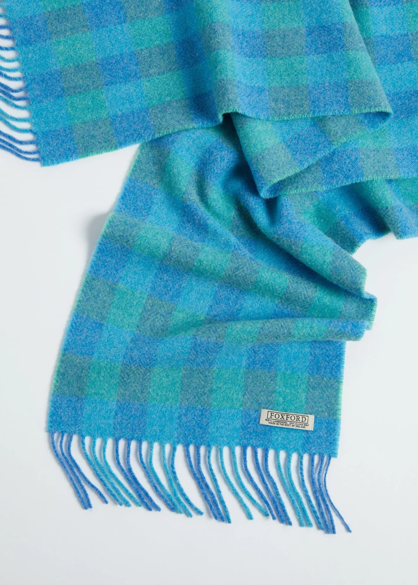 Foxford Lambswool Scarf | Blue & Green Check