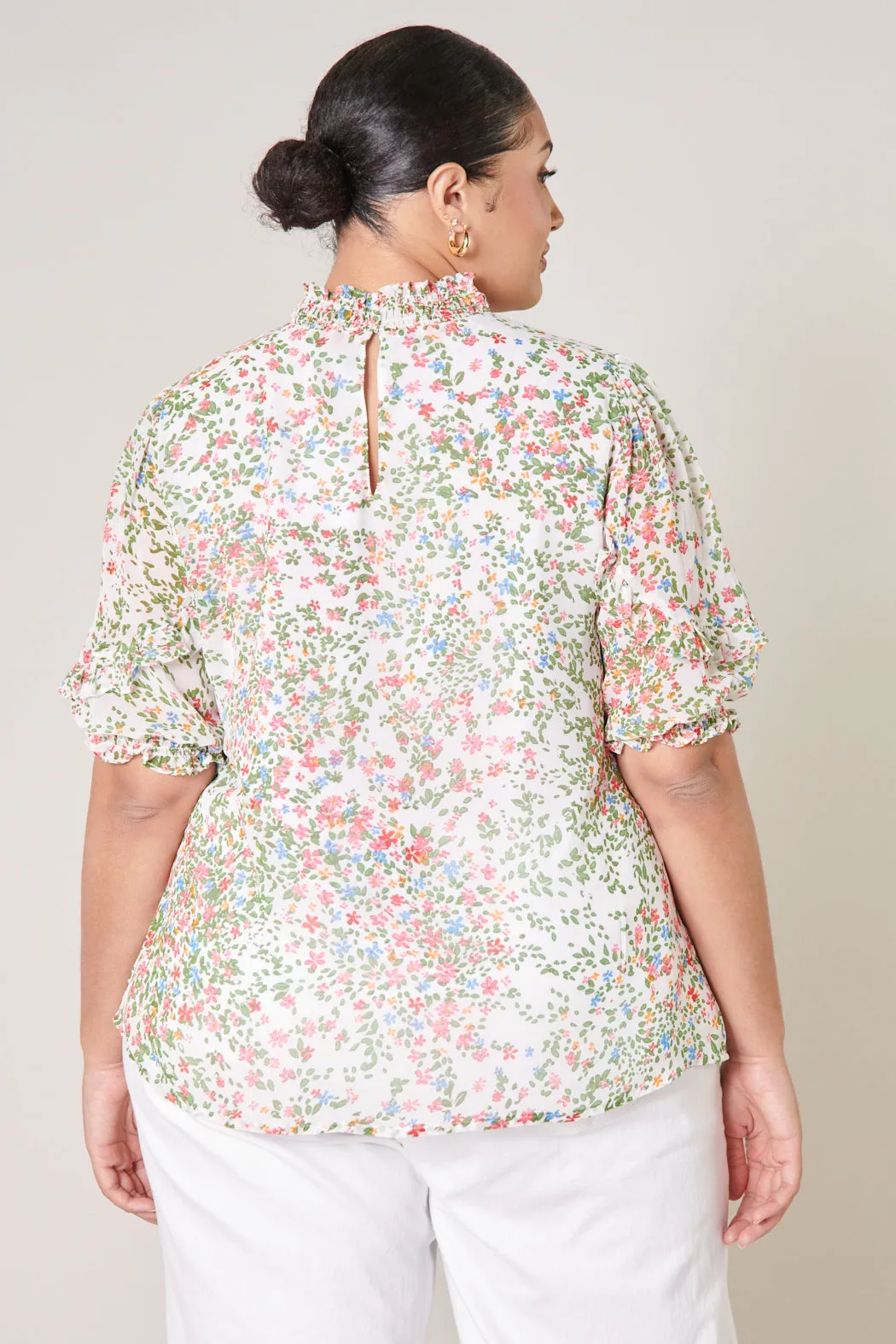 Garden State Keepsake Smocked Mock Neck Blouse Curve