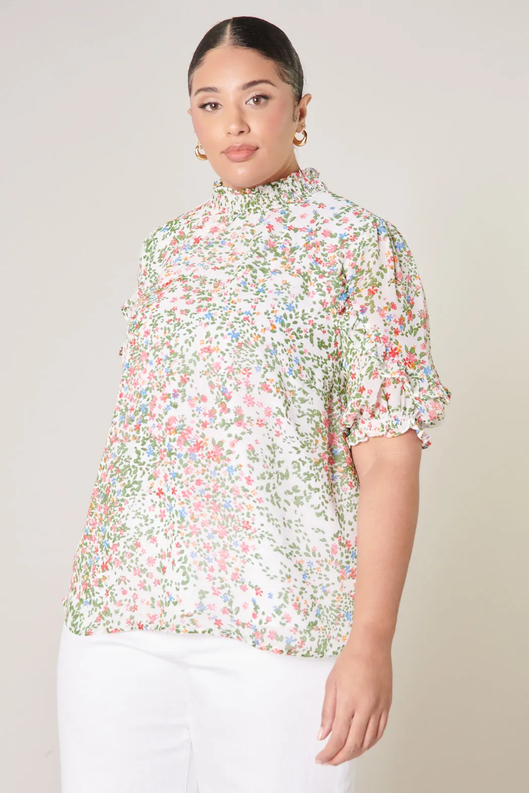 Garden State Keepsake Smocked Mock Neck Blouse Curve