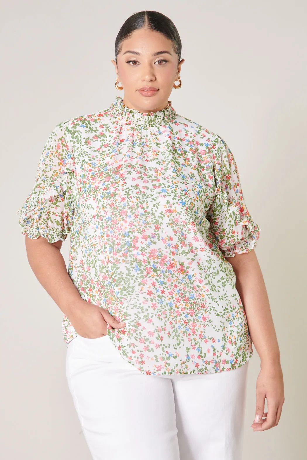 Garden State Keepsake Smocked Mock Neck Blouse Curve