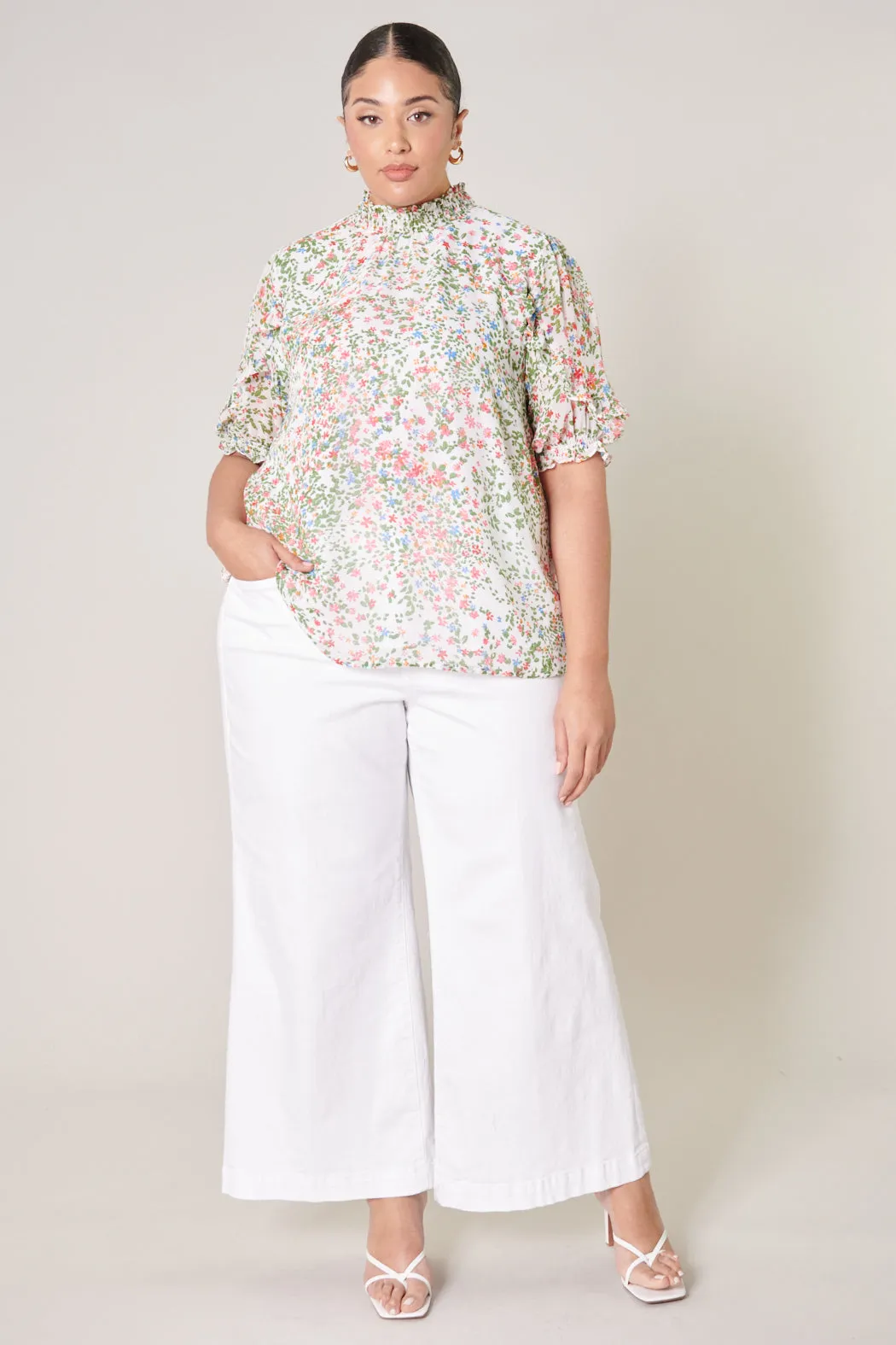 Garden State Keepsake Smocked Mock Neck Blouse Curve