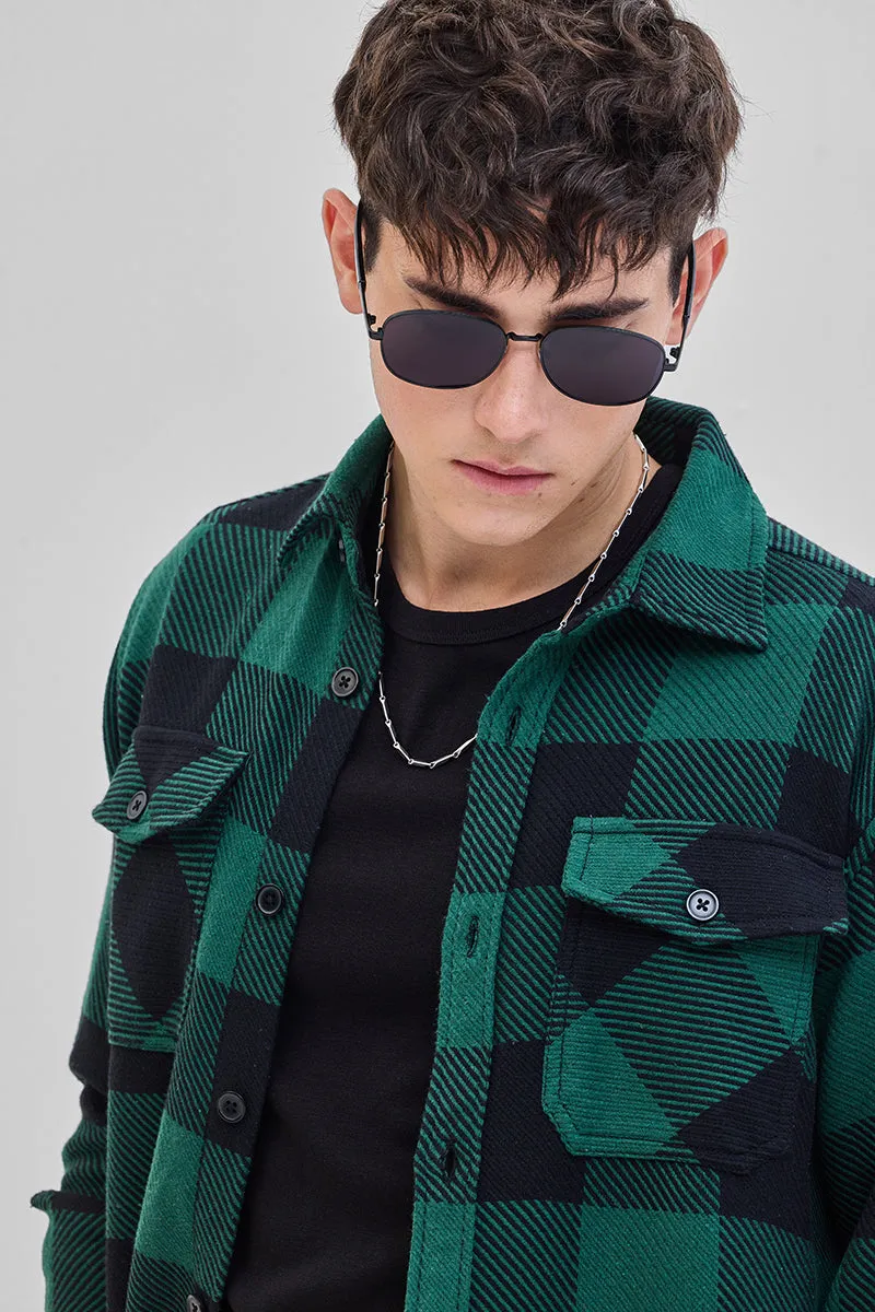 Green Flannel Checks Double Pocket Overshirt