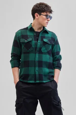 Green Flannel Checks Double Pocket Overshirt
