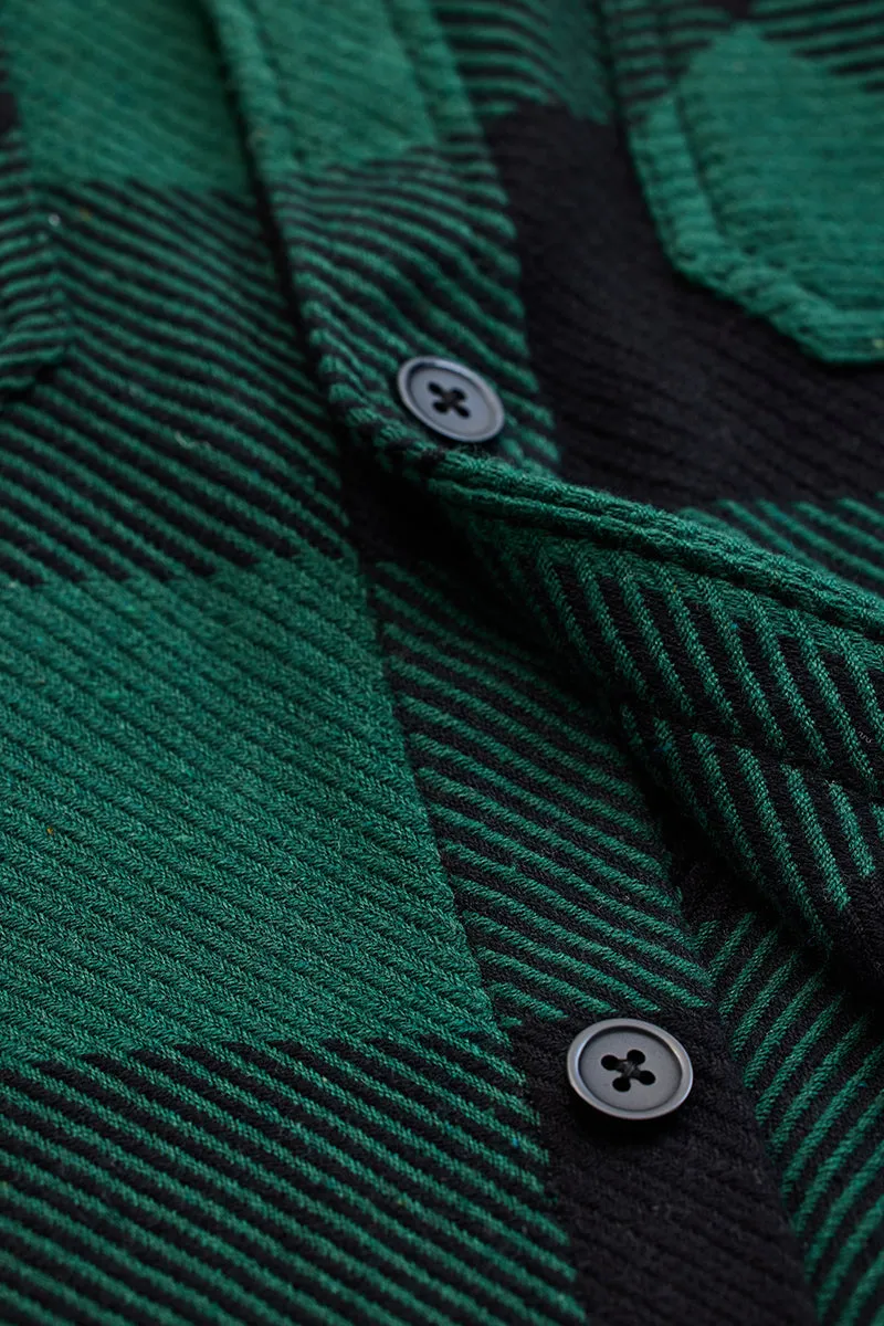 Green Flannel Checks Double Pocket Overshirt