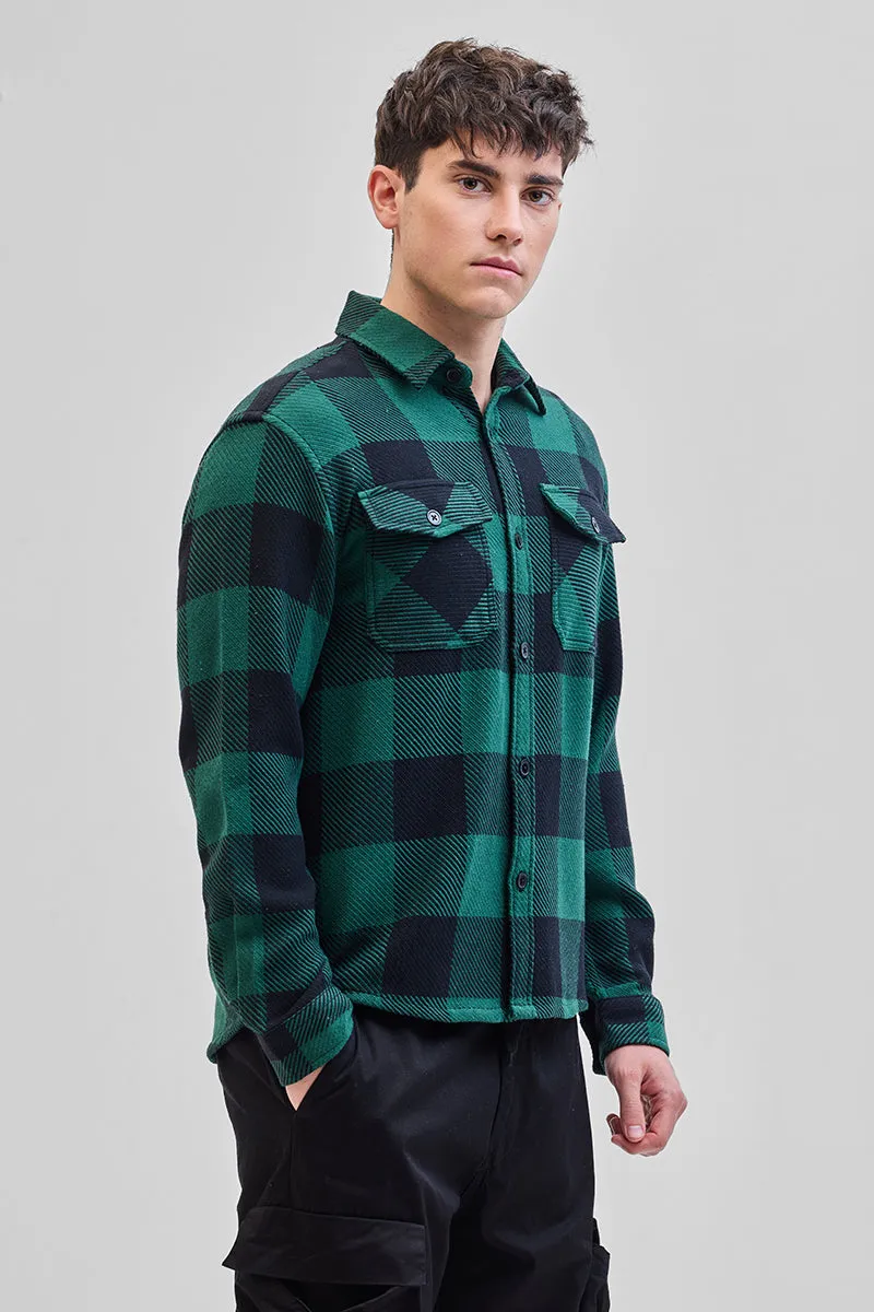 Green Flannel Checks Double Pocket Overshirt