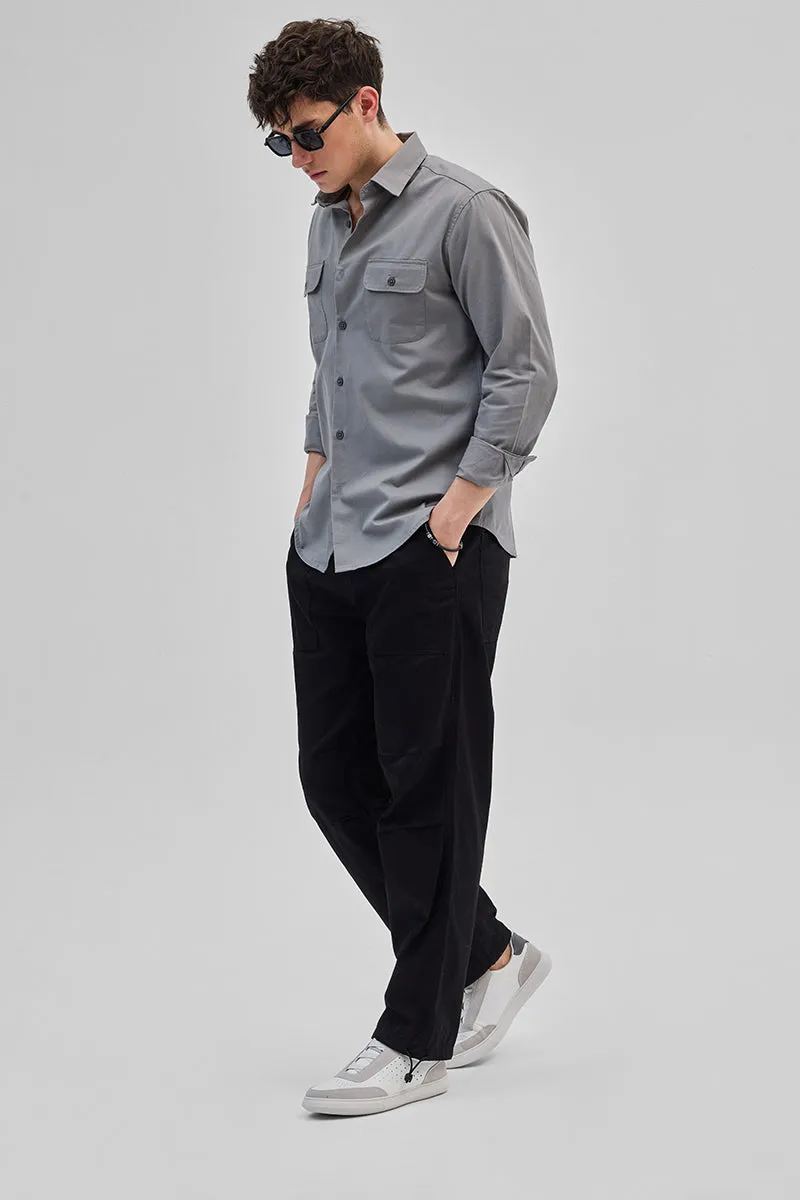 Grey Solid Double Pocket Overshirt