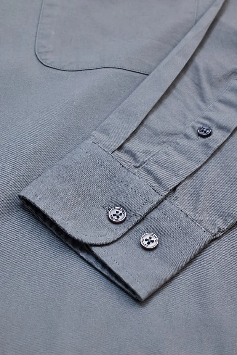 Grey Solid Double Pocket Overshirt