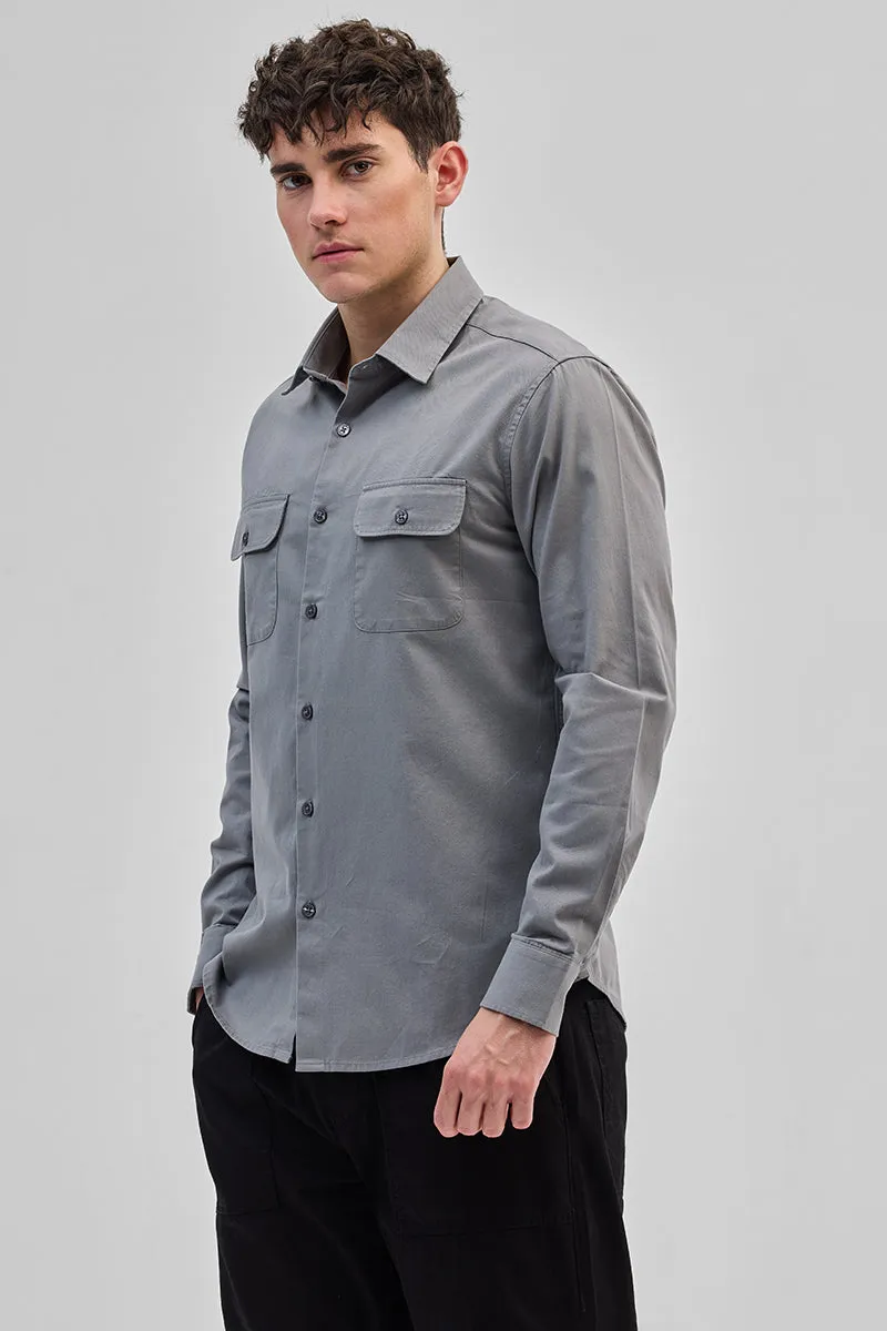 Grey Solid Double Pocket Overshirt