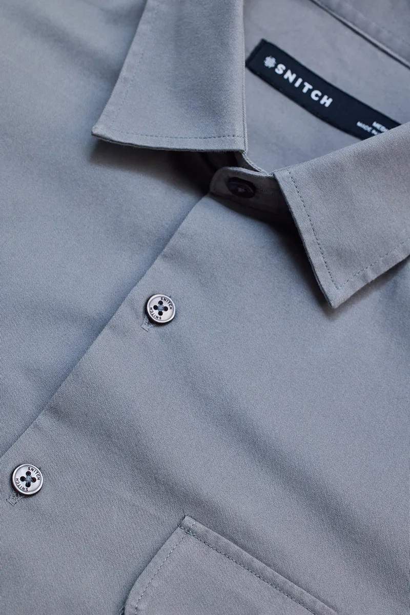 Grey Solid Double Pocket Overshirt