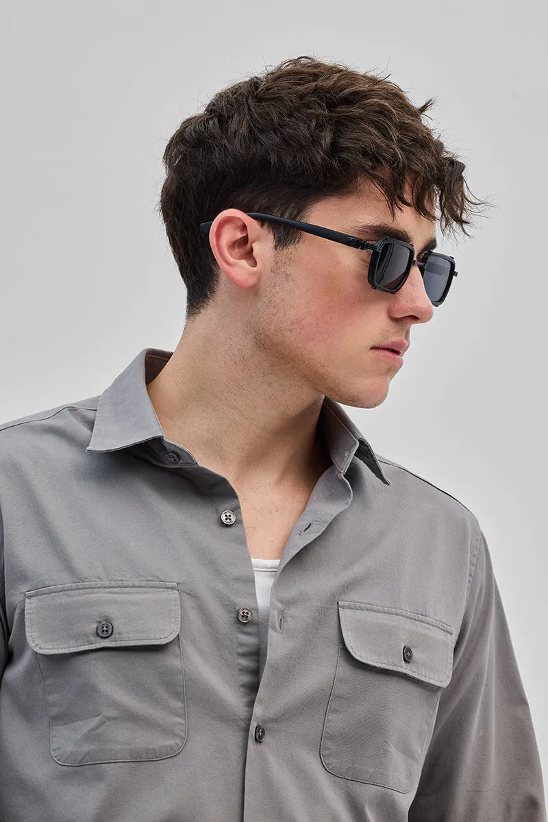 Grey Solid Double Pocket Overshirt