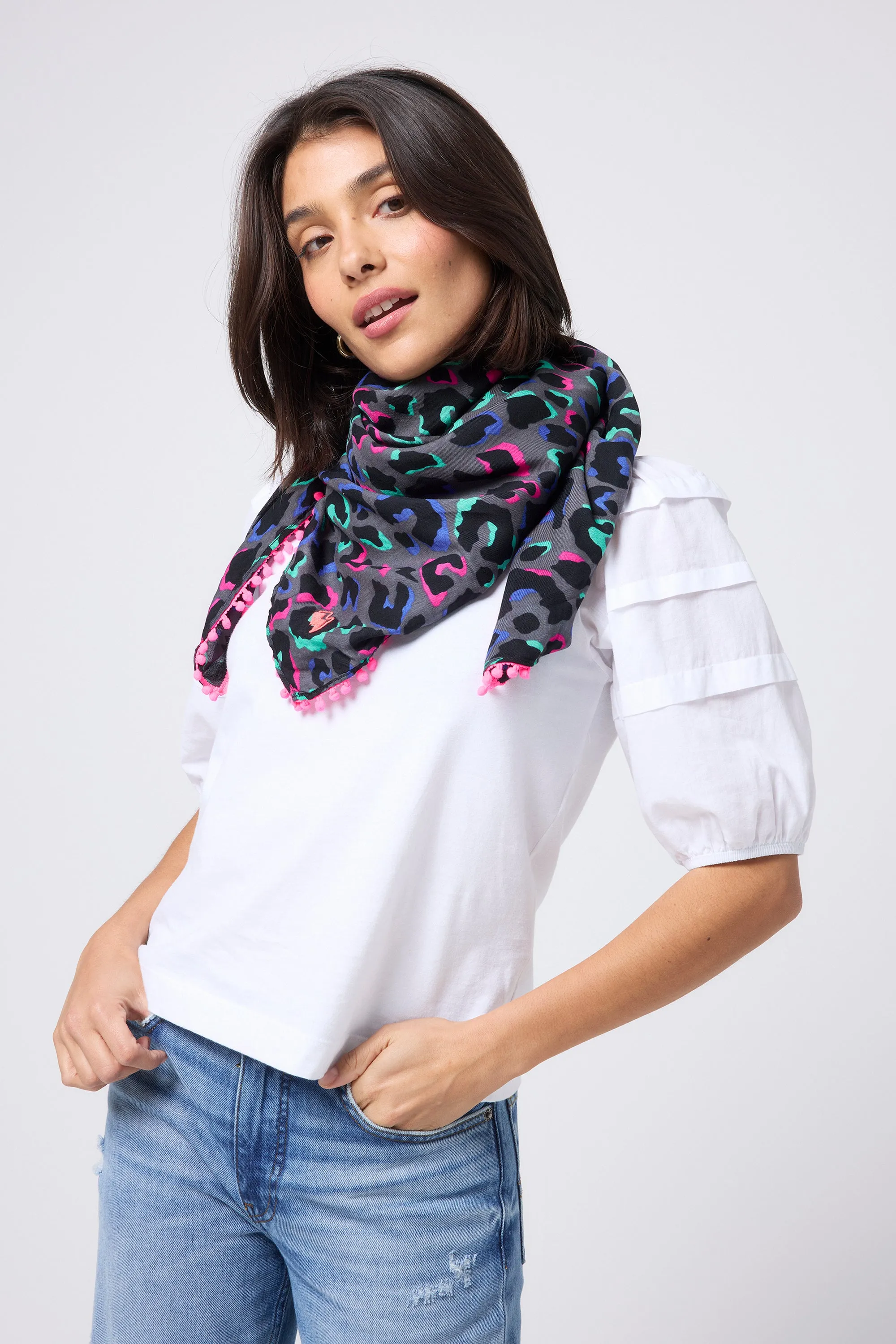 Grey with Pink and Green Pop Leopard Charity Super Scarf