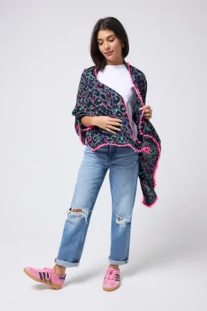 Grey with Pink and Green Pop Leopard Charity Super Scarf
