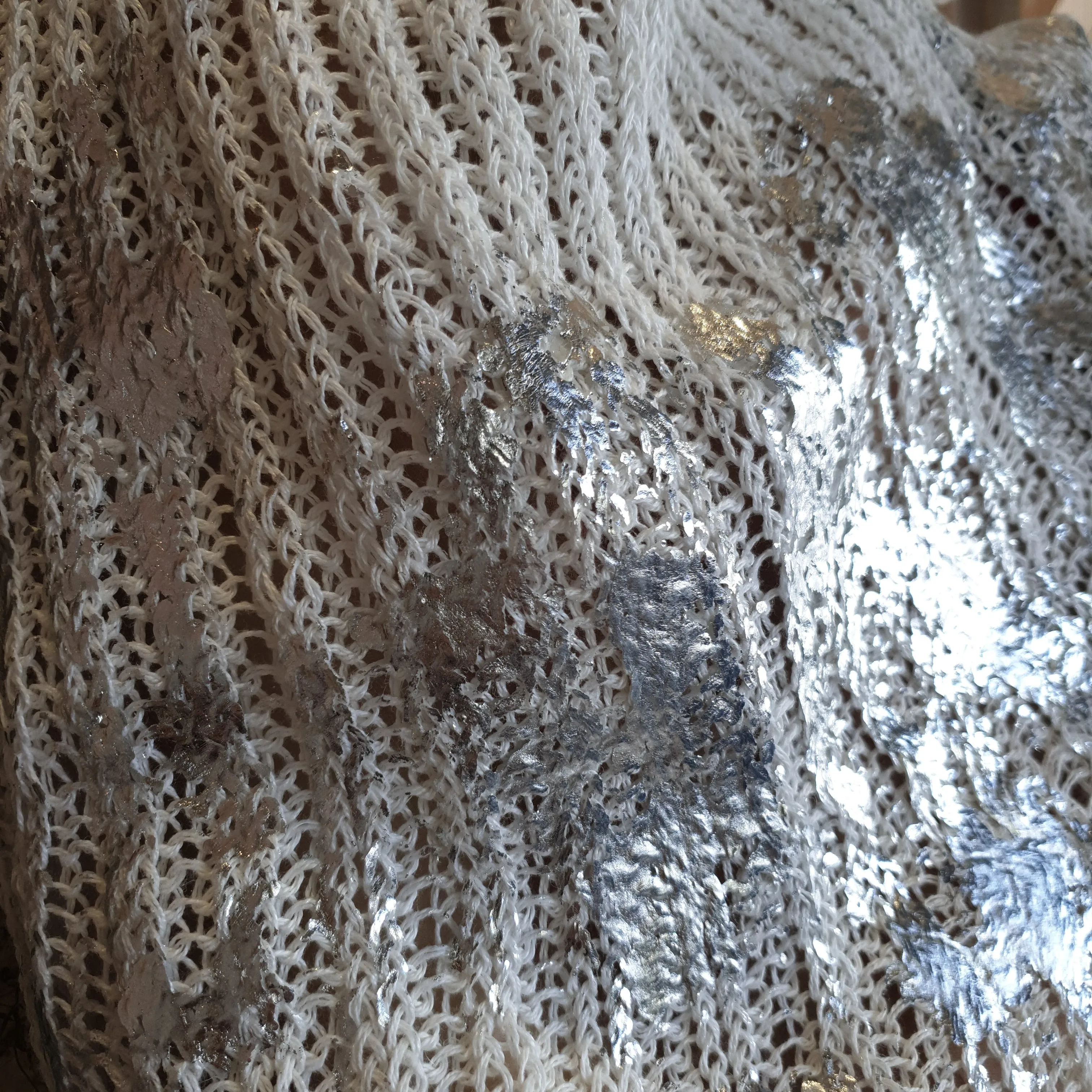 Hand knit shrug (Linen) w/ foil print - Sage