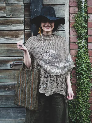 Hand knit shrug (Linen) w/ foil print - Sage